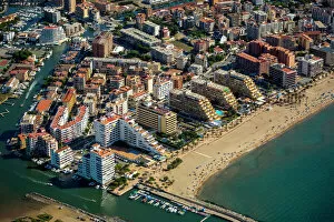 Incidental People Gallery: Aerial view, high-rise buildings, holiday resort on the beach, Roses, Golf de Roses, Catalonia