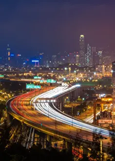 Two Lane Highway Prints: Aerial view of Hongkong city
