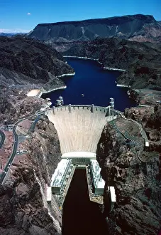 Prints of LAS VEGAS, NV - DECEMBER 2: Aerial view of the Hoover Dam on December 2, 1995 in Las Vegas, Nevada. (Photo by Santi Visalli/Getty Images) A Timeless Collection of Hoover Dam Photography: Aerial View Of The Hoover Dam
