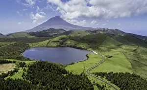 Wildest Animal Collection Prints: Aerial view of Lagoa do Caiado in the central highlands of Pico Island with Pico Mountain