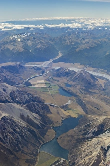 Images Dated 26th January 2013: Aerial view, Lake Pearson, Lake Grasmere, Lake Sarah and the Waimakariri River, Canterbury Region