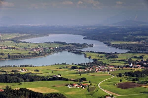 Aerial view, Lake Waging, Chiemgau, Upper Bavaria, Bavaria, Germany, Europe