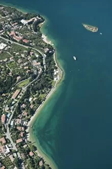 Images Dated 8th July 2012: Aerial view, Malcesine, Lake Garda, Isola di Immaginazione, Veneto, Verona Province, Italy