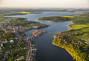 Malchow Prints: Aerial view, Malchow with Malchower See lake and the island with the historic centre and its old market square