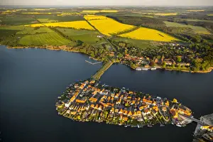 Malchow Prints: Aerial view, Malchow with Malchower See lake and the island with the historic centre and its old market square