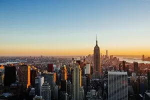 Images Dated 13th October 2015: Aerial view of Manhattan skyline at sunset, New York City, USA