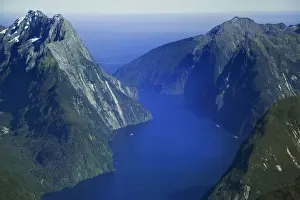 Non Urban Scene Prints: Aerial view of Milford Sound, New Zealands South Island