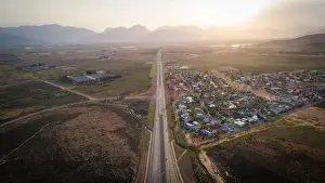 Moody Prints: Aerial view over the mountains outside the town of Worcester in the Western Cape of South Africa