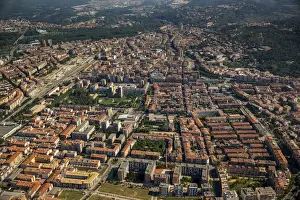 Girona Prints: Aerial view, overview of the old town, Girona, Catalonia, Spain