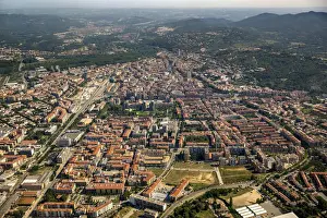 Girona Prints: Aerial view, overview of the old town, Girona, Catalonia, Spain