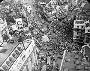 Aerial View of Piccadilly Circus VE Day Celebration