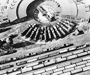 Aerial View of Railroad Roundhouse