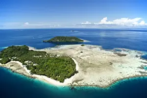 Aerial view of Raja Ampat islands with sky