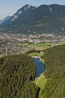 Images Dated 9th September 2012: Aerial view, Riessersee, Garmisch-Partenkirchen, Mt Wank, Wetterstein Range, Loisachtal Valley