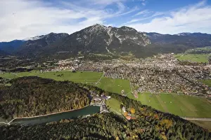 Sueddeutschland Prints: Aerial view, Riessersee Lake, Garmisch-Partenkirchen