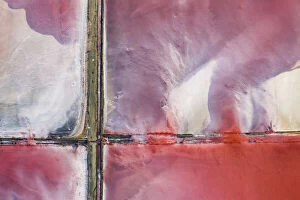 Aerial view of the salty pink lake. Pink Salt Lake Torrevieja