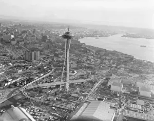 Seaport Prints: Aerial View of Seattle and Space Needle, 1962
