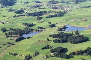 Aerial view, Seenland lake district, Allgaeu, Germany, Europe