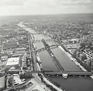 Bridges Prints: Aerial view showing the Seine in Paris France