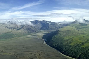 Aerial view, Skaftafell National Park and the Morsardalur valley, Southern Region, Iceland
