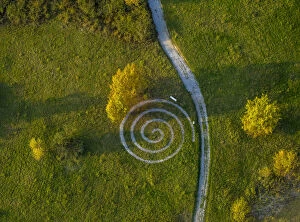 Images Dated 16th September 2014: Aerial view, spiralling path, quarries with a health trail, Geseke, North Rhine-Westphalia, Germany