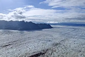 Vatnajokull Prints: Aerial view, structure of a glacial tongue of Vatnajoekull or Vatna Glacier