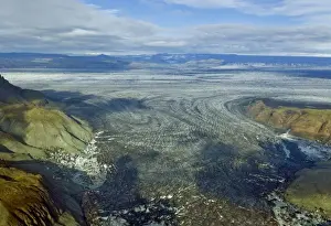 Vatnajokull Prints: Aerial view, structure of a glacial tongue of Vatnajoekull or Vatna Glacier