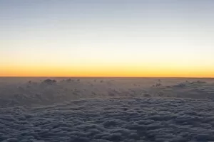 Morning Sky Gallery: Aerial view, sunrise, red sky over a sea of clouds, La Reunion, Reunion, France