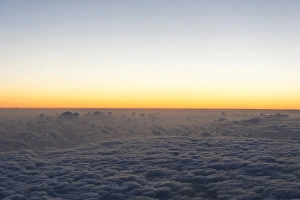 Images Dated 29th September 2012: Aerial view, sunrise, red sky over a sea of clouds, La Reunion, Reunion, France