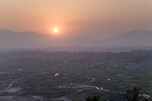Aerial view of sunset over Kathmandu