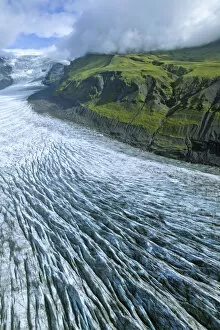 Aerial view, Svinanesjoekull Glacier, a part of Vatnajoekull or Vatna Glacier, Southern Region, Iceland