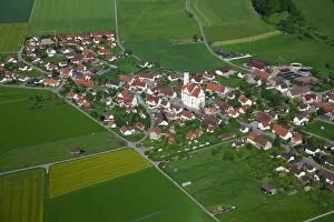 Images Dated 17th May 2009: Aerial view, town of Steinhausen with the Pilgrimage Church of Our Lady and the Parish Church of St