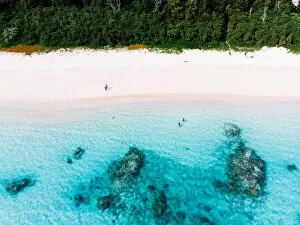Images Dated 15th March 2018: Aerial view of tropical beach and clear blue water, Tokashiki Island, Okinawa, Japan