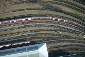 Aerial view of tube train and tracks