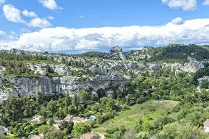 Images Dated 12th June 2012: Aerial view of valley on sunny day, Les Baux de Provence, Provence, France