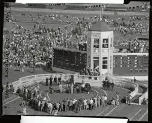 Aerial View of Winners Circle with Eddie Arcaro on Hill Gail