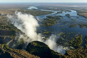 Images Dated 25th June 2014: Aerial view of Zambezi River and Victoria Falls. Livingstone. Zambia