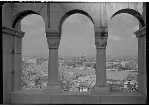 Budapest Prints: Aerial Viewing of Budapest Through Archways