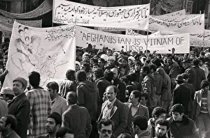 Afghan Students Carrying Anti-War Banners
