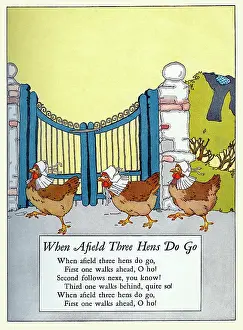 Chickens Prints: When Afield Three Hens Do Go