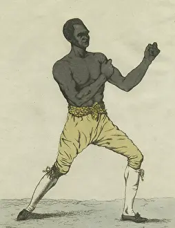 Prints of A drawing titled a 'Striking view of Richmond in which an African-American man is in a fighting pose, Staten Island, New York, 1810. From the New York Public Library In the Ring: The Art of Boxing: African-American Boxer