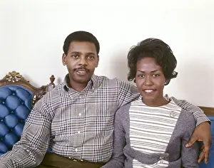 Girlfriend Prints: African-American Couple Sitting On Couch Retro 1970 1970s