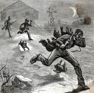 Racism Prints: African American Man Running From Whites