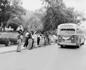Public Transportation Prints: African American Students Wave at Empty Bus During Boycott