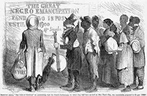 African Americans Reading Sign Declaring Emancipation Postponement