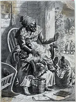 Stereotypes Prints: African Am Woman Spanking Son; Illust