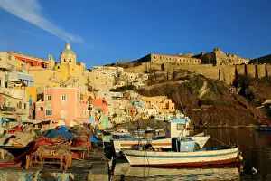 Fishing Boat Prints: Afternoon light, Corricella harbor, Procida, Italy