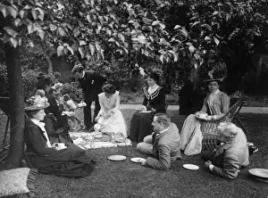 Prints of circa 1908: An Edwardian group taking afternoon tea out of doors. (Photo by F J Mortimer/Getty Images) Francis James Mortimer (1874-1944) Prints: Afternoon Tea