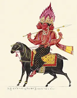 Princes Prints: Agni, guardian of the south-east, riding a caparisoned ram