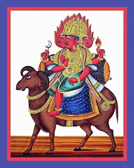 Album Prints: Agni rides on his Caparisoned and bejeweled vahana